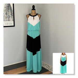 Roz & Ali Colorblock Chevron Keyhole Halter Maxi Dress Sz 14